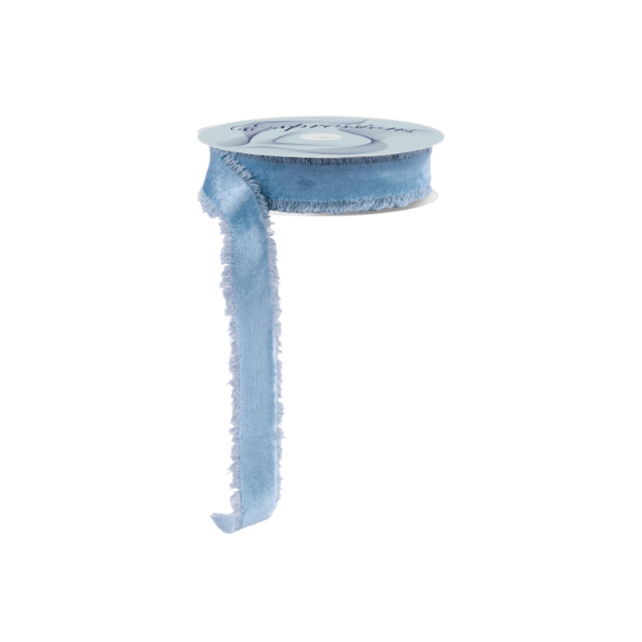1" Smoke Blue Frayed Velvet Ribbon | Non-Wired Trim for Gifts & Florals-RN5910A7